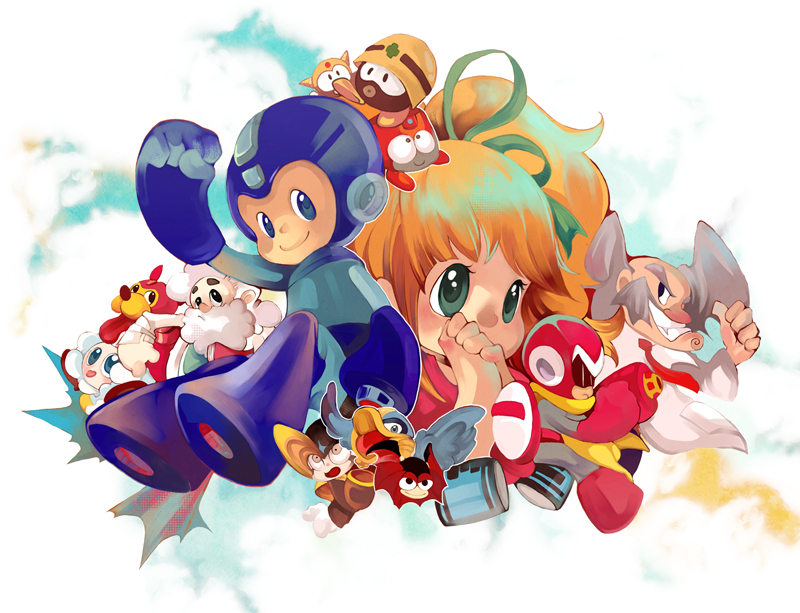roll, mega man, proto man, bass, met, and 7 more (mega man and 1 more) drawn by laumii