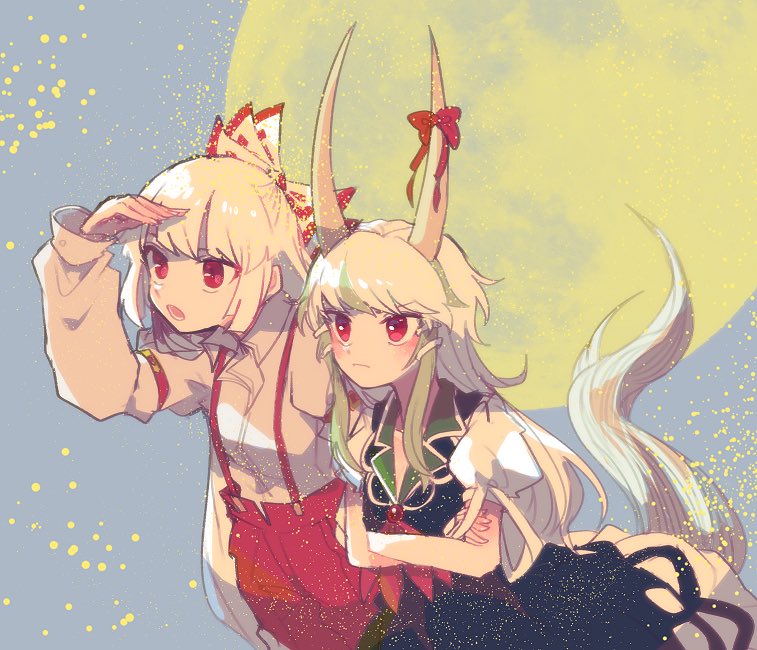 fujiwara no mokou, kamishirasawa keine, and ex-keine (touhou) drawn by itomugi-kun