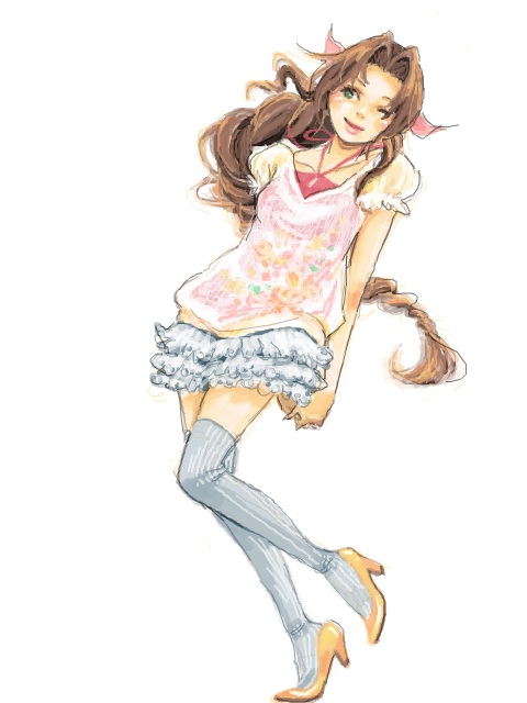 aerith gainsborough (final fantasy and 1 more) drawn by kamata_yu-ki