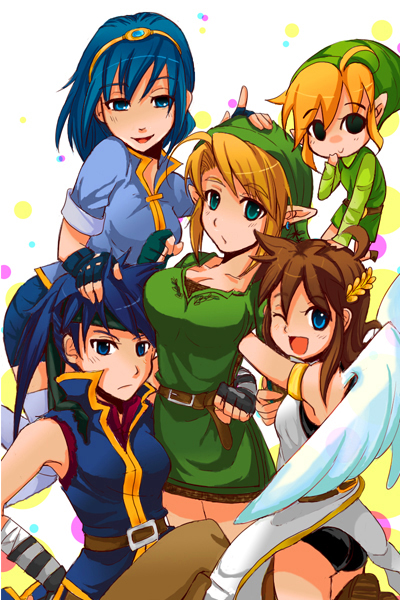 link, ike, pit, marth, and toon link (fire emblem and 5 more) drawn by 23pq