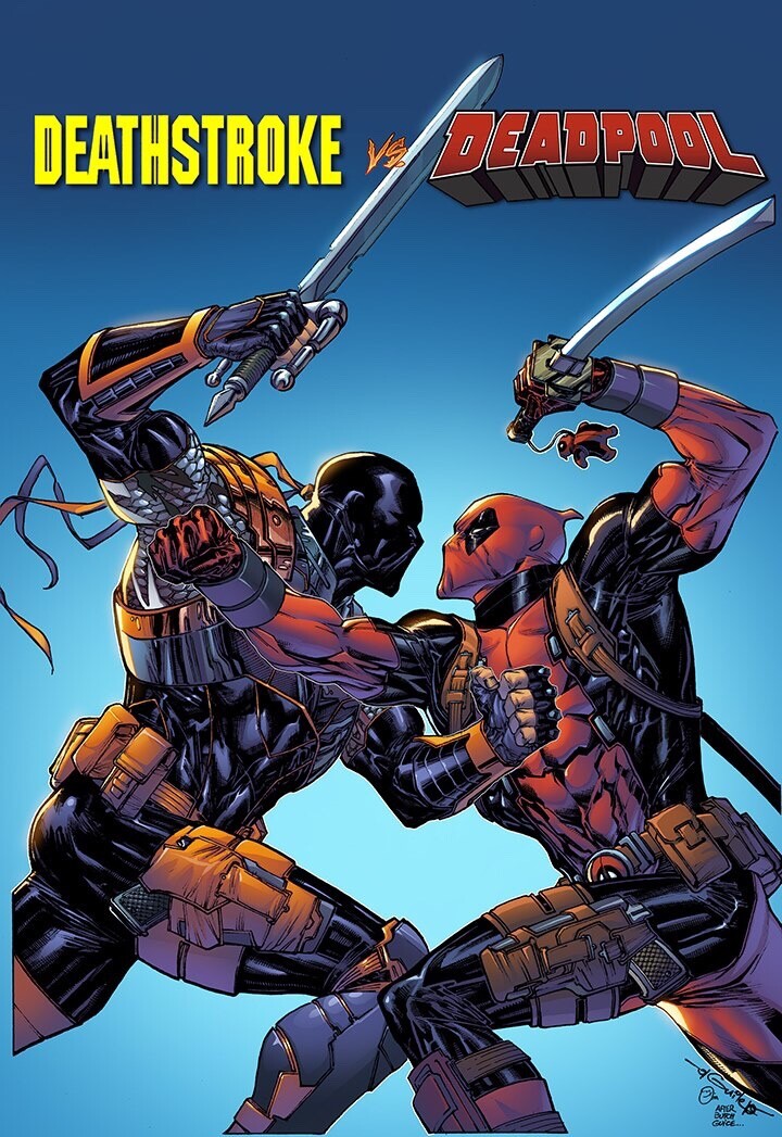 deadpool and deathstroke (marvel and 3 more) drawn by omi_remalante