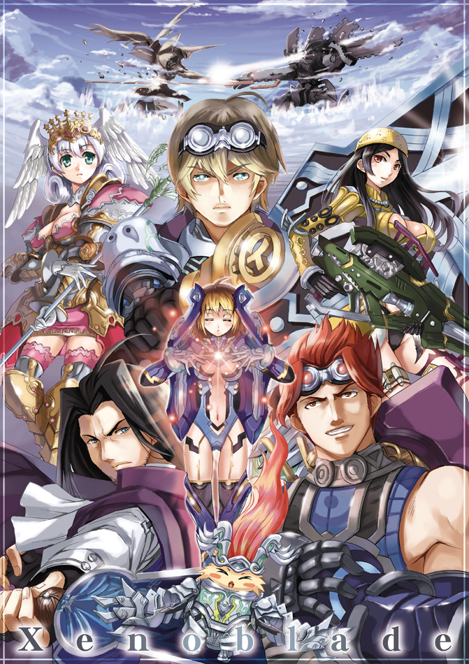 melia antiqua, shulk, fiora, mecha-fiora, riki, and 5 more (xenoblade chronicles and 1 more) drawn by yuu_(yuyukaikan)