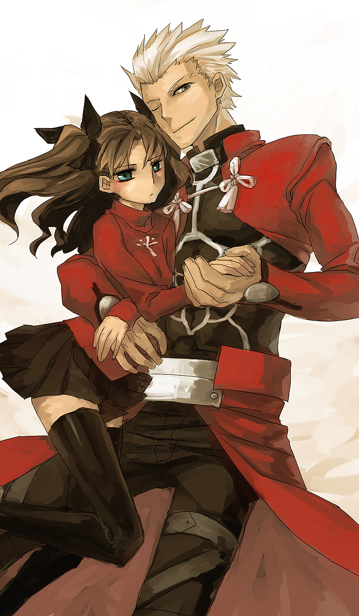 tohsaka rin and archer (fate and 1 more) drawn by nabenko
