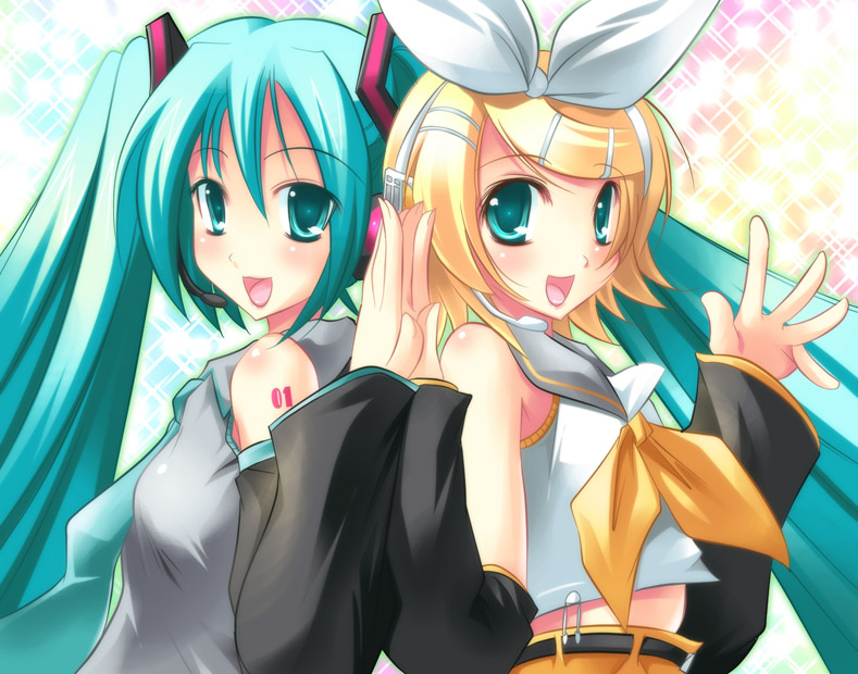 hatsune miku and kagamine rin (vocaloid) drawn by maki_(seventh_heaven_maxion)