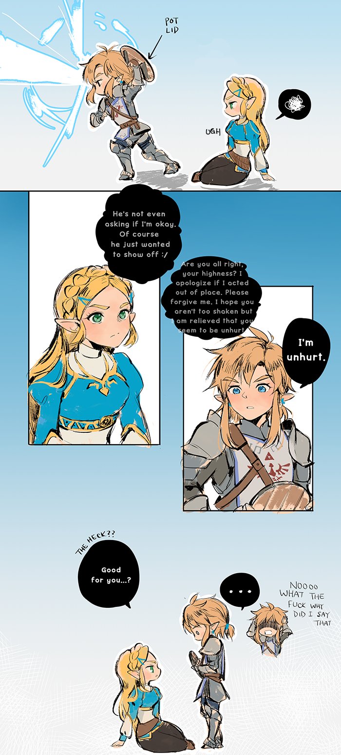 link and princess zelda (the legend of zelda and 1 more) drawn by hazeleafyy