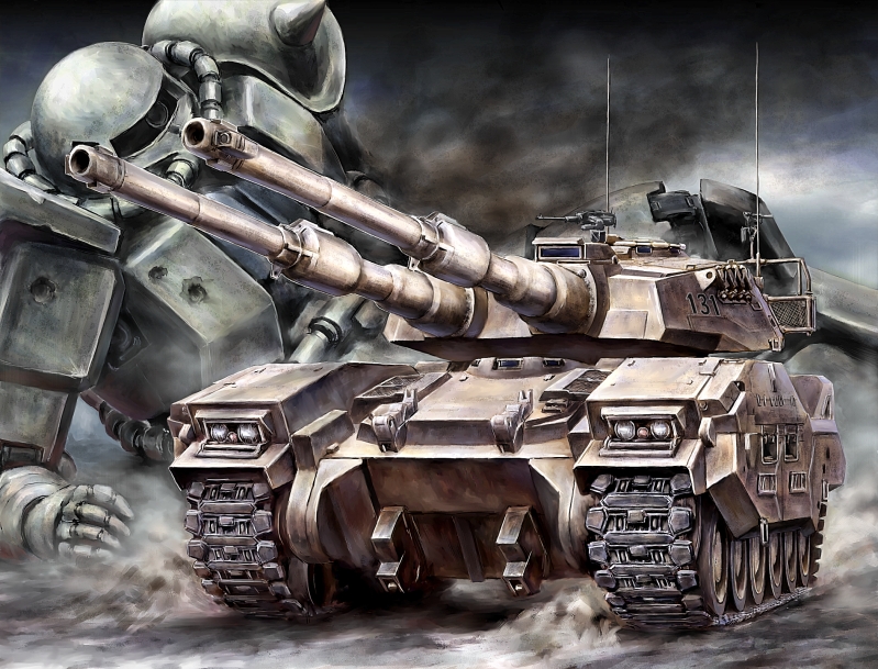zaku ii, zaku ii f/j, and type 61 (gundam and 1 more) drawn by nagappana
