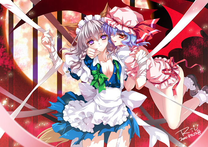 remilia scarlet and izayoi sakuya (touhou) drawn by riv_(rivleaf)