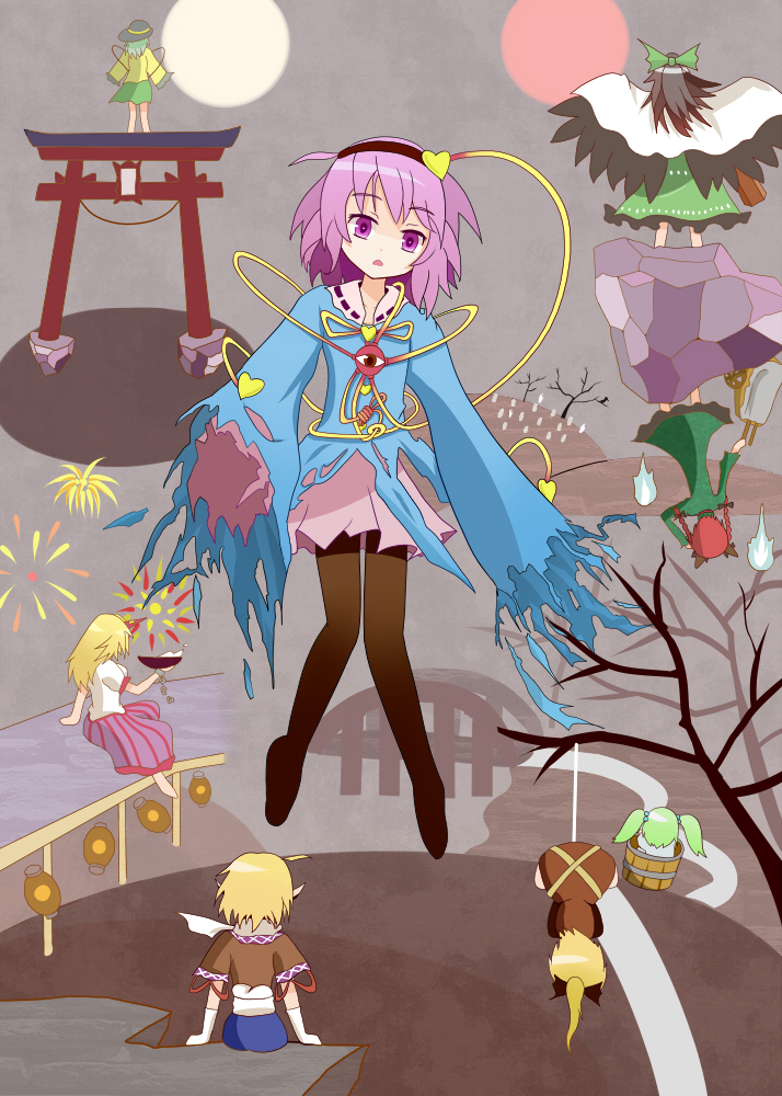 komeiji koishi, komeiji satori, kaenbyou rin, reiuji utsuho, mizuhashi parsee, and 3 more (touhou and 1 more) drawn by efe