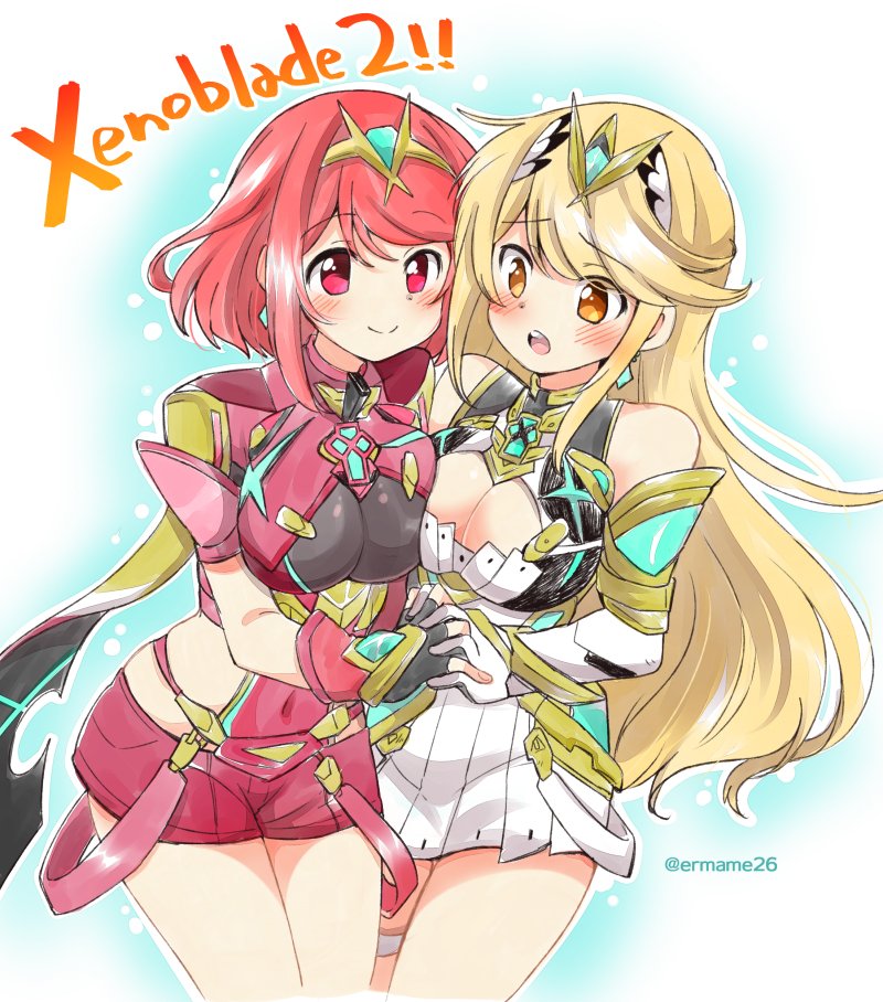 pyra and mythra (xenoblade chronicles and 1 more) drawn by eromame