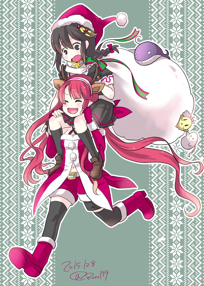 shigure, the yuudachi-like creature, shigure kai ni, kawakaze, and the umikaze-like creature (kantai collection) drawn by aikawa_ruru