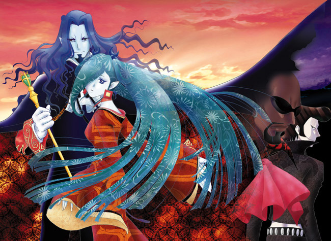 count of monte cristo, haydee, baptistin, and bertuccio (gankutsuou) drawn by yamada_emu
