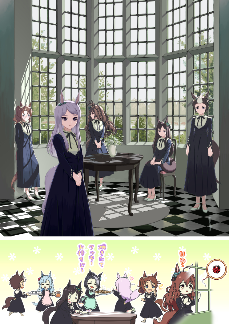 mejiro mcqueen, mejiro ardan, mejiro dober, mejiro palmer, mejiro ramonu, and 2 more (umamusume) drawn by kakuchoshi