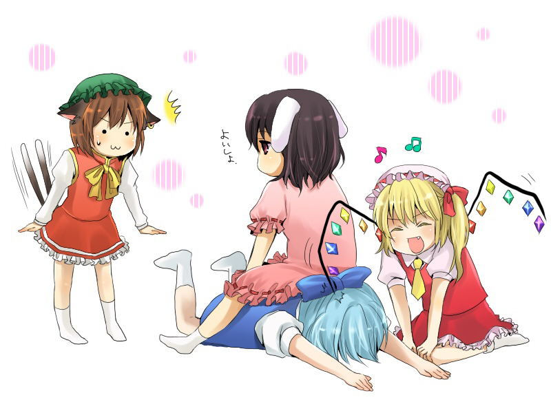 flandre scarlet, cirno, chen, and inaba tewi (touhou) drawn by chiroru