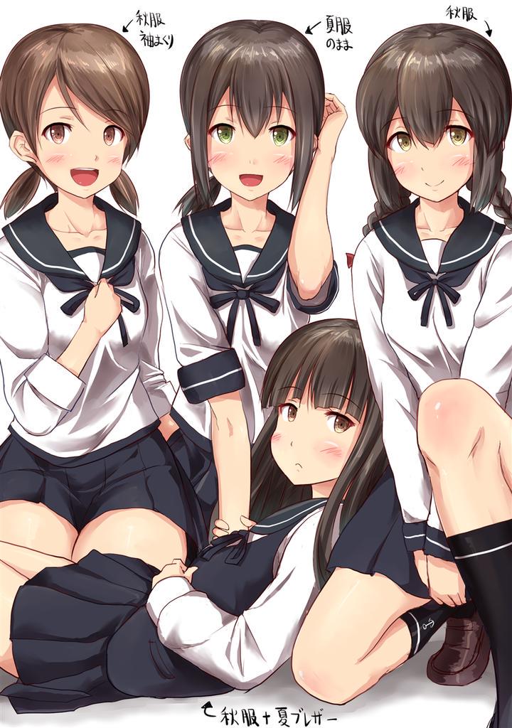fubuki, hatsuyuki, shirayuki, and isonami (kantai collection) drawn by ichikawa_feesu
