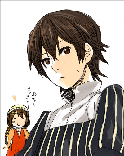 hirasawa yui, manabe nodoka, juliet capulet, and romeo montague (k-on! and 1 more) drawn by fukutarou_(enji127)