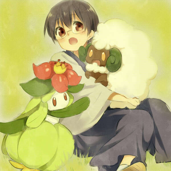 whimsicott, lilligant, and shimura shinpachi (pokemon and 2 more) drawn by maruki_(punchiki)