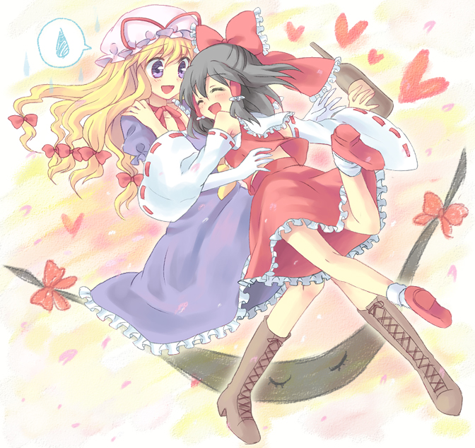 hakurei reimu and yakumo yukari (touhou) drawn by kuguri_oimo