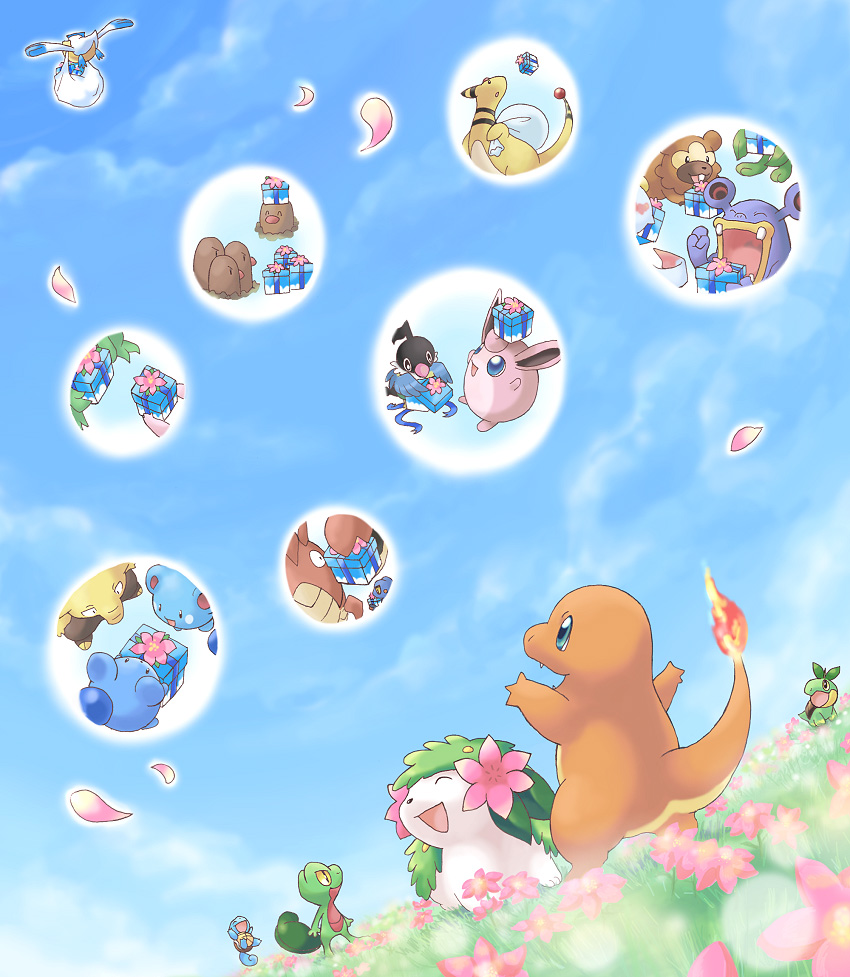squirtle, charmander, shaymin, treecko, turtwig, and 14 more (pokemon and 2 more) drawn by ibui_matsumoto