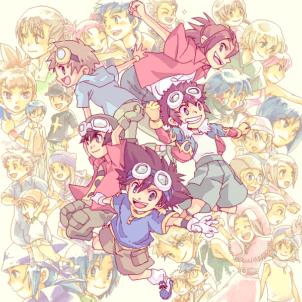 yagami hikari, yagami taichi, tachikawa mimi, takenouchi sora, takaishi takeru, and 26 more (digimon and 5 more) drawn by satoshi_nai