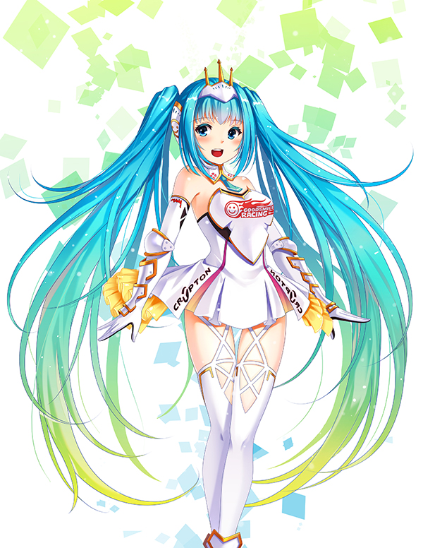 hatsune miku and racing miku (vocaloid and 2 more) drawn by critical_point_(3335948004)