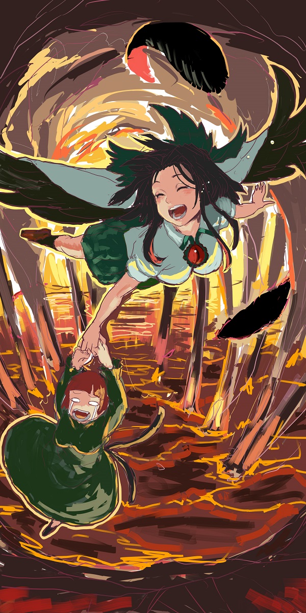 kaenbyou rin and reiuji utsuho (touhou) drawn by 3735geriragouki