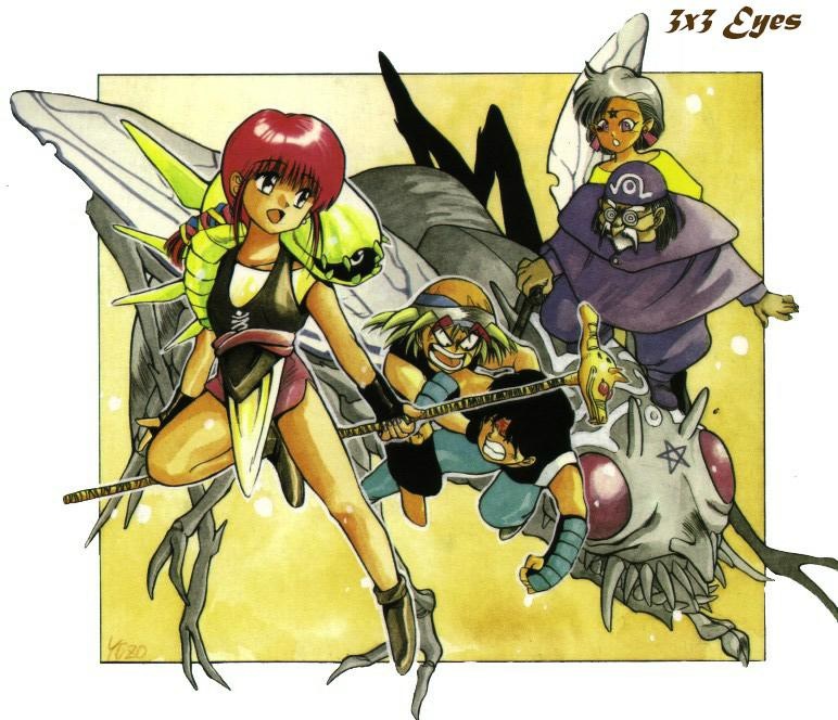 parvati iv, ayanokouji pai, fujii yakumo, hueio, and hazrat haan (3x3 eyes) drawn by takada_yuuzou