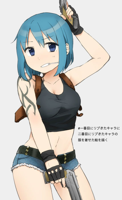 miki sayaka and revy (mahou shoujo madoka magica and 1 more) drawn by tsuduya_(knt31)