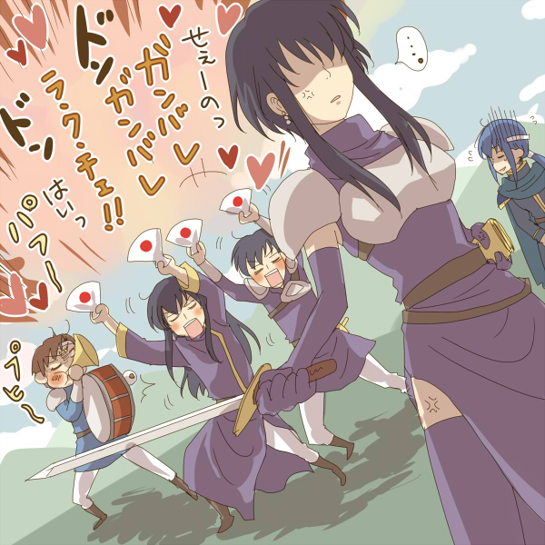 seliph, larcei, scathach, shannan, and iuchar (fire emblem and 1 more) drawn by harushino