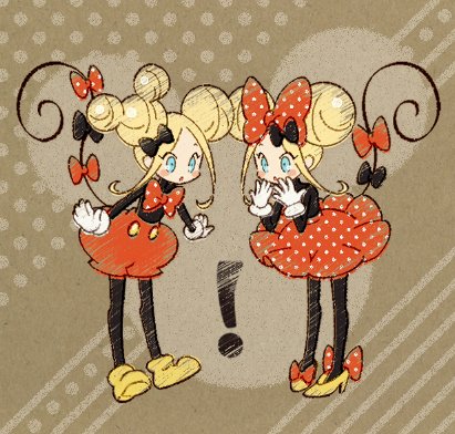 abigail williams, mickey mouse, and minnie mouse (fate and 2 more) drawn by inaba_seiko