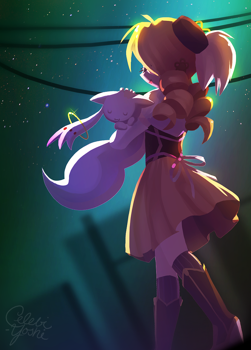 tomoe mami and kyubey (mahou shoujo madoka magica) drawn by dawnf1re