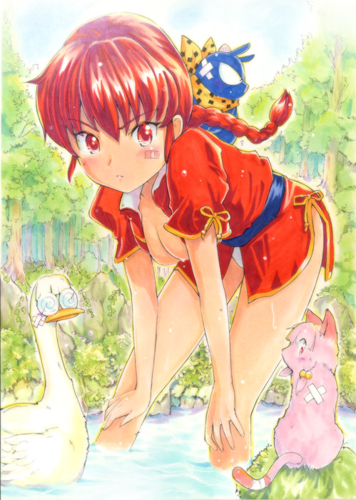 ranma-chan, p-chan, shampoo, and mousse (ranma 1/2) drawn by mayo_riyo