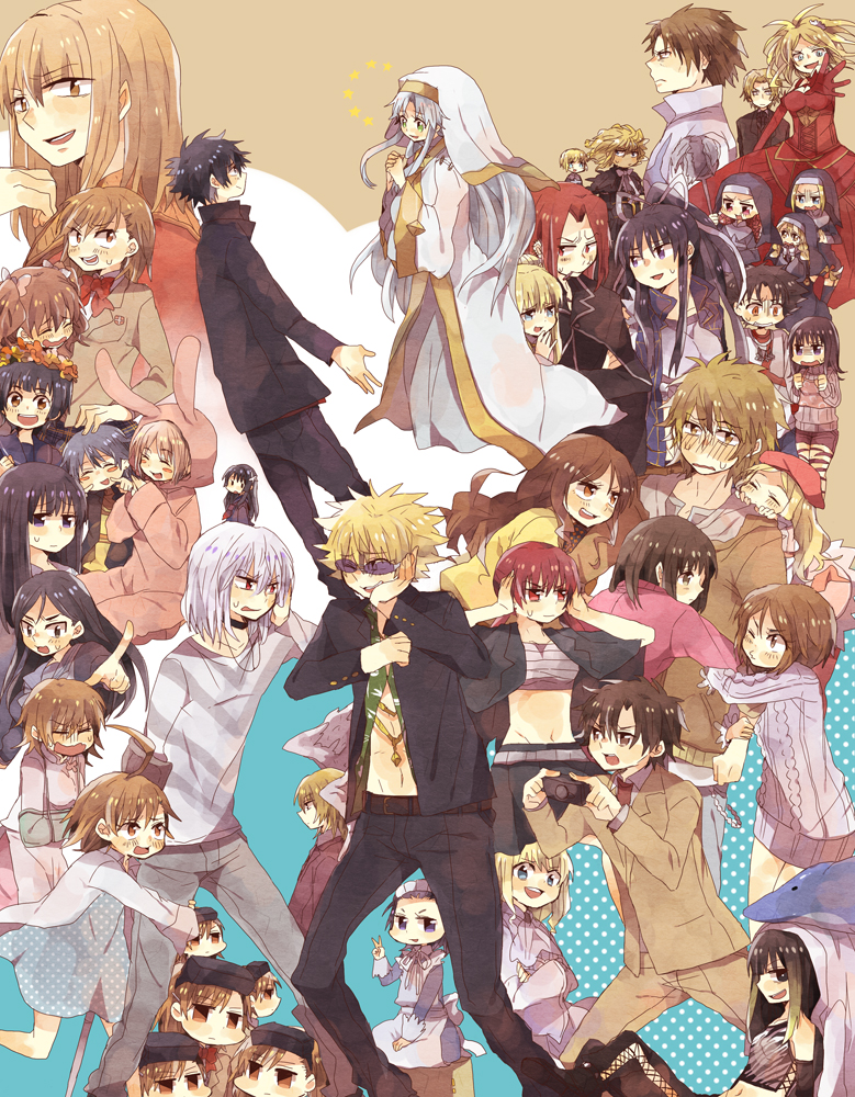 misaka mikoto, shirai kuroko, kamijou touma, accelerator, saten ruiko, and 36 more (toaru majutsu no index and 2 more) drawn by niwatoriko