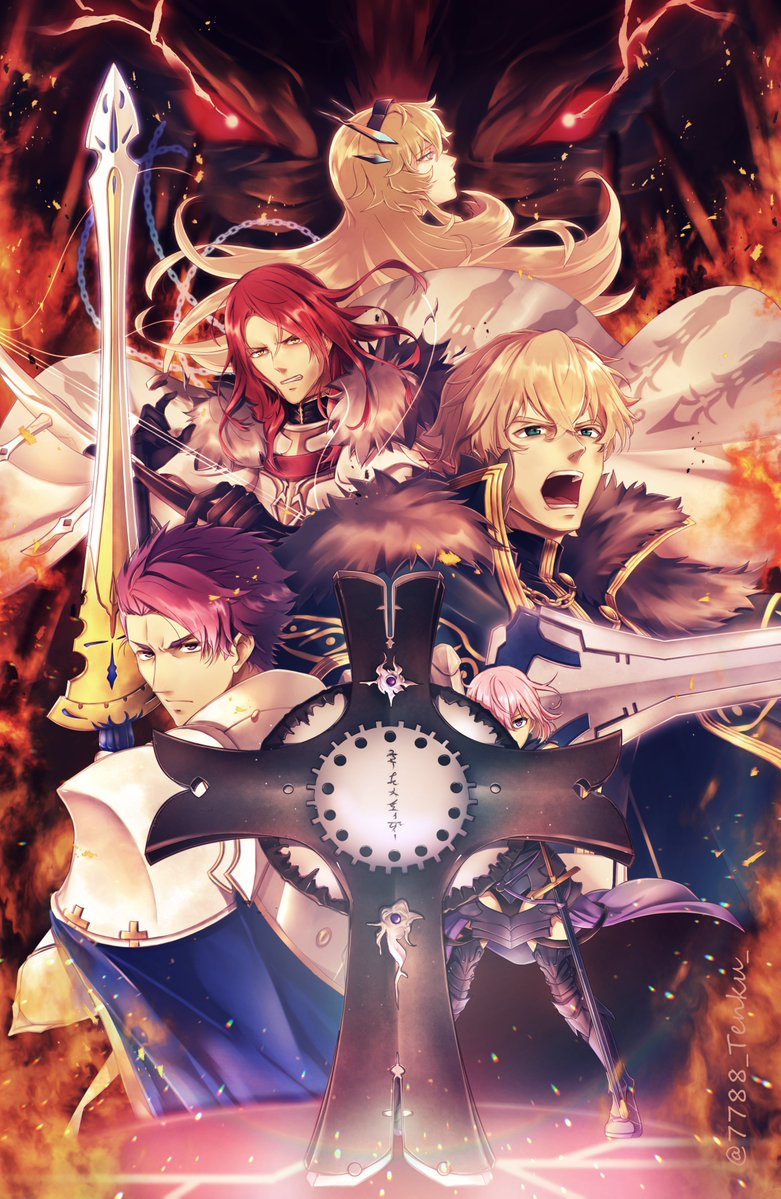 mash kyrielight, barghest, gawain, lancelot, and tristan (fate and 1 more) drawn by fai and shou_ko_(7788_tenku)