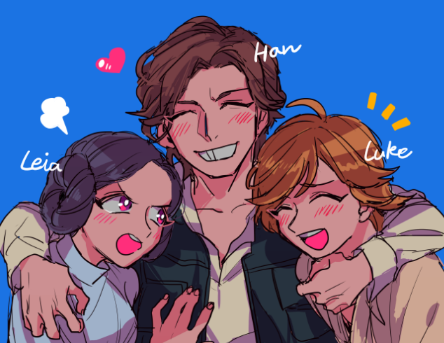 princess leia, luke skywalker, and han solo (star wars and 1 more) drawn by funny_risuuuu