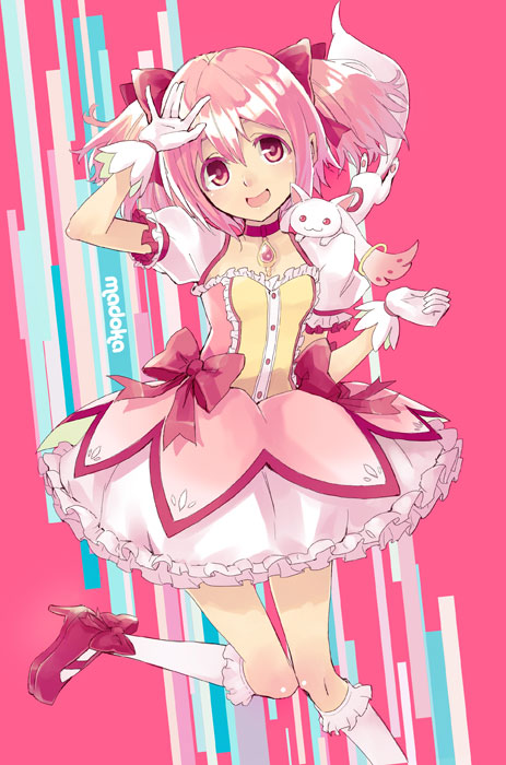 kaname madoka and kyubey (mahou shoujo madoka magica) drawn by ochakai_shin'ya