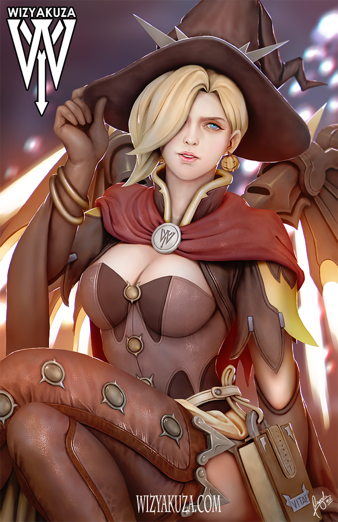 mercy and witch mercy (overwatch and 1 more) drawn by wizyakuza