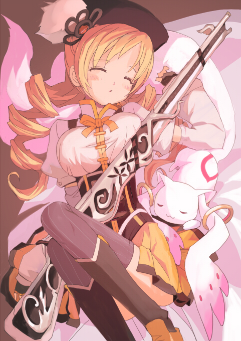 tomoe mami and kyubey (mahou shoujo madoka magica) drawn by rudorufu