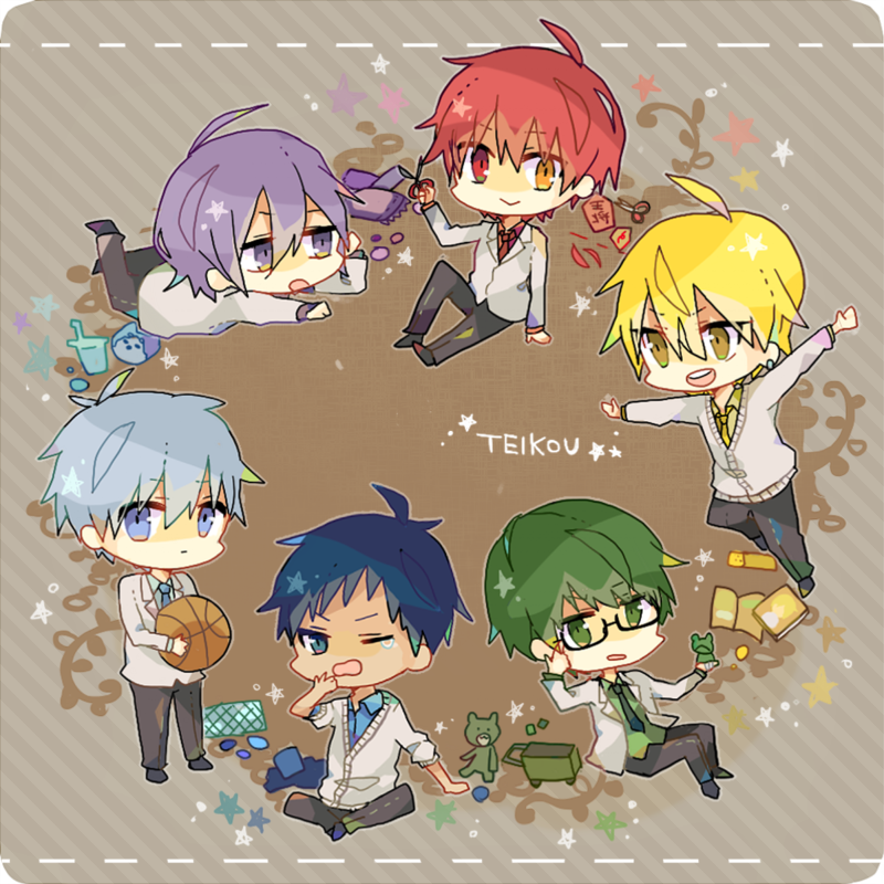 kuroko tetsuya, aomine daiki, kise ryouta, akashi seijuurou, midorima shintarou, and 1 more (kuroko no basuke) drawn by yanami_(astilbe7)