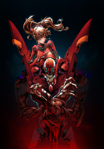 souryuu asuka langley and eva 02 (neon genesis evangelion and 2 more) drawn by wy_lee_(pixelnoodle)