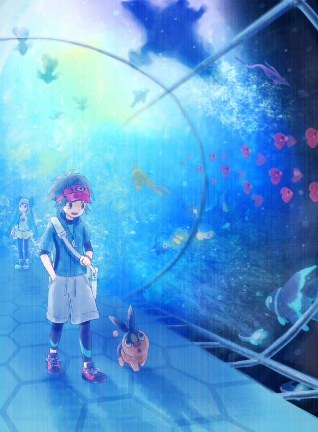 rosa, tepig, nate, luvdisc, chinchou, and 7 more (pokemon and 1 more) drawn by kuyuri_yuta
