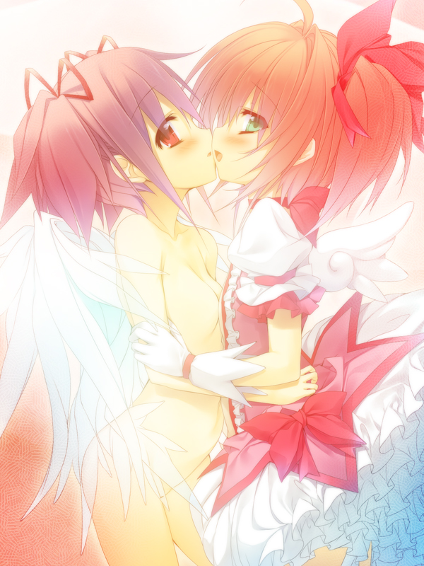 kaname madoka and kinomoto sakura (mahou shoujo madoka magica and 1 more) drawn by kamitsurugi_ouka
