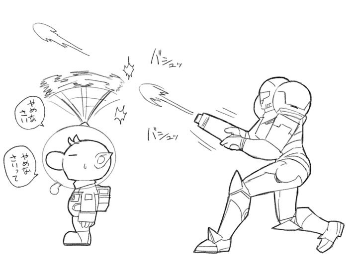 samus aran and olimar (super smash bros. and 2 more) drawn by naru_(wish_field)