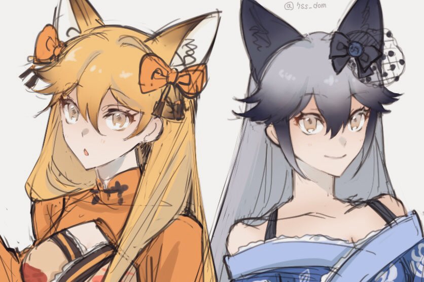 silver fox and ezo red fox (kemono friends) drawn by 7ss_dom