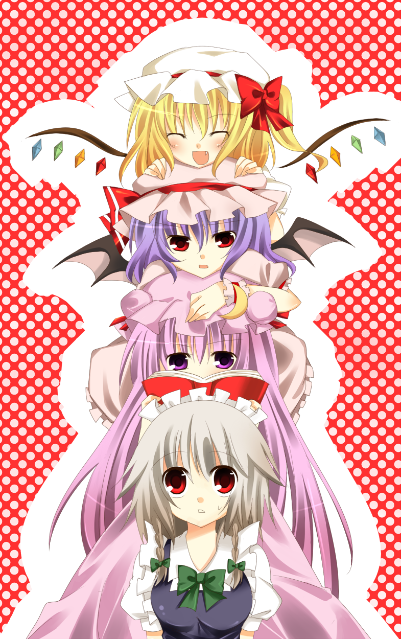 remilia scarlet, flandre scarlet, izayoi sakuya, and patchouli knowledge (touhou) drawn by sumisaki_yuzuna