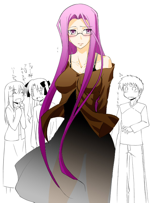 tohsaka rin, emiya shirou, matou sakura, and medusa (fate and 2 more) drawn by fue_(rhomphair)