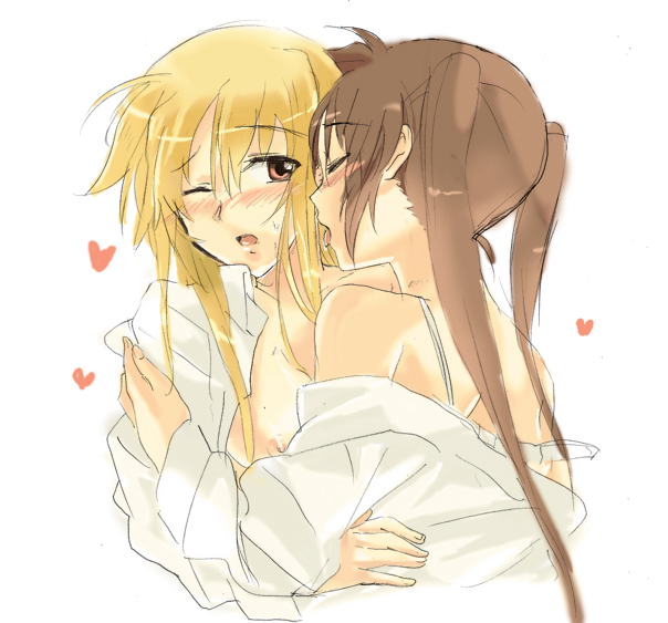 fate testarossa and takamachi nanoha (lyrical nanoha and 3 more) drawn by hareta