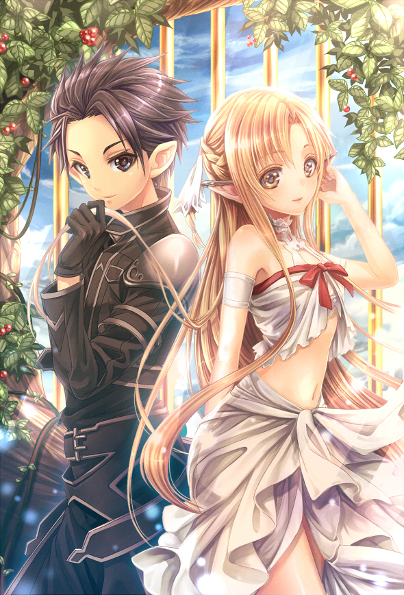asuna, kirito, and titania (sword art online) drawn by hasumi_fumi