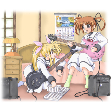fate testarossa and takamachi nanoha (lyrical nanoha and 2 more) drawn by cornpotage03