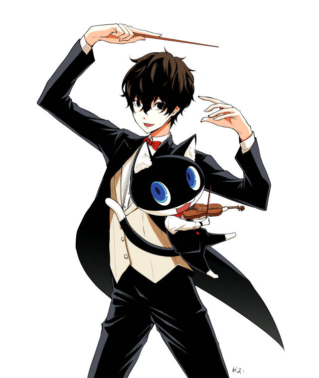 amamiya ren and morgana (persona and 1 more) drawn by gelze