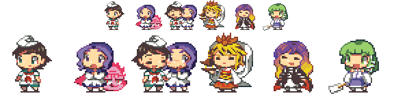 kochiya sanae, hijiri byakuren, toramaru shou, murasa minamitsu, kumoi ichirin, and 1 more (touhou) drawn by hachi_(8bit_canvas)